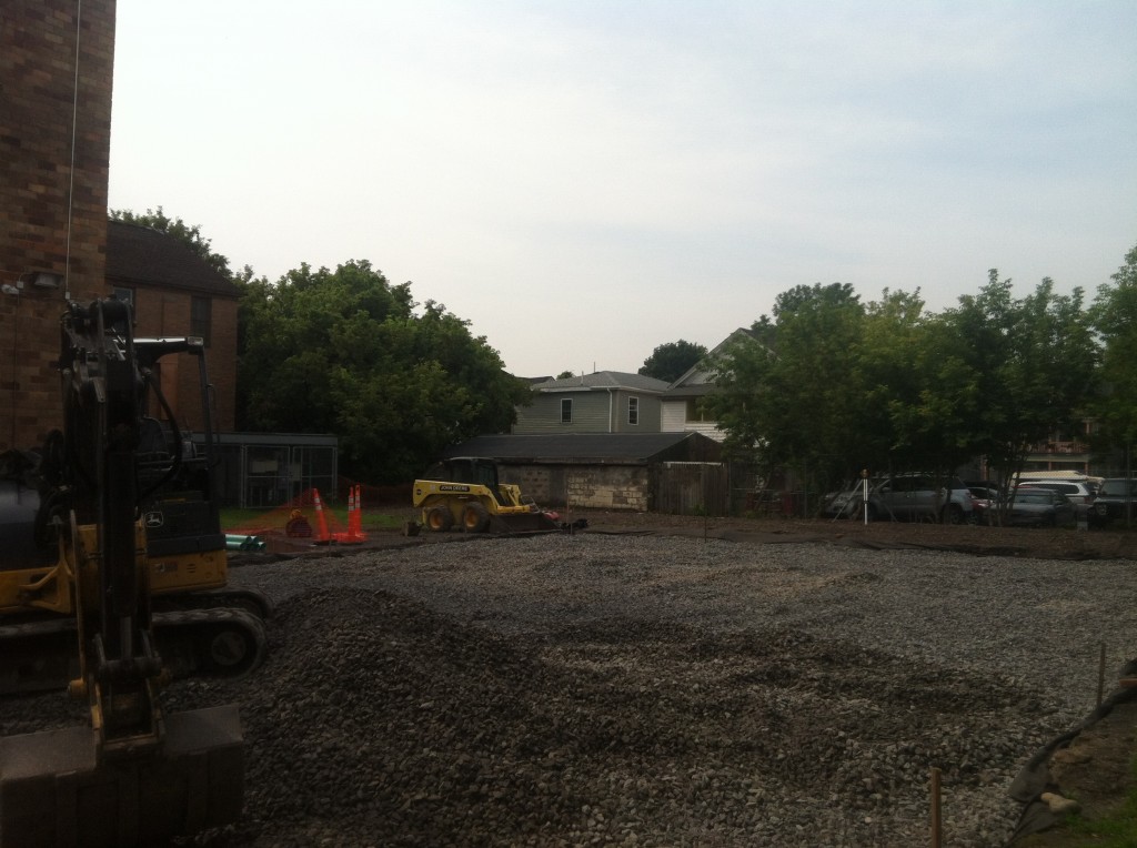 Porous asphalt construction underway at People's AME Zion Church, Syracuse, New York